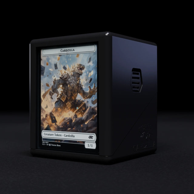 Black Cardzilla Showcase deck box for card supplies, designed to hold over 100 cards securely and organize collectible cards.