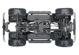 Traxxas TRX-4 1979 Chevrolet Blazer remote control model showing chassis bottom with detailed undercarriage and suspension components.