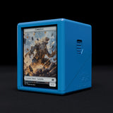 Blue Cardzilla Showcase deck box for card supplies, with a sleek design and secure lid, ideal for organizing trading cards.