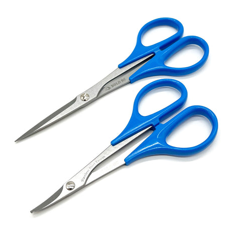 Bold RC Curved and Straight Lexan Scissors Set with ergonomic handles, designed for precise cutting of Lexan and similar materials.
