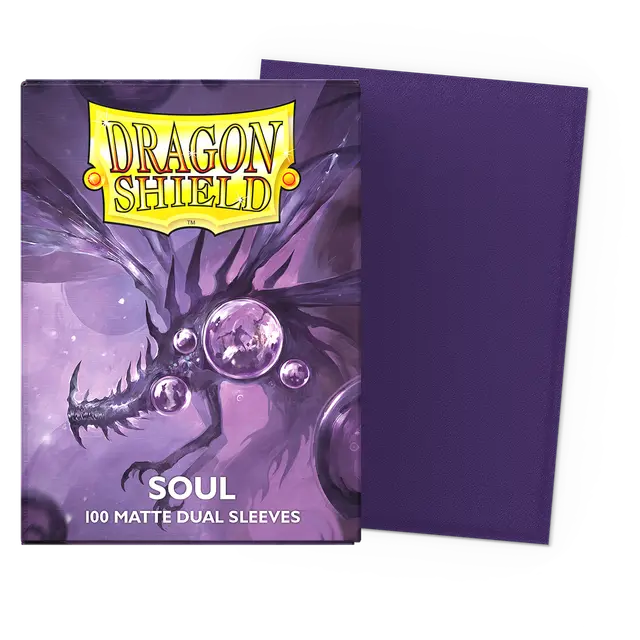 Dragon Shield Soul Dual Matte Standard Sleeves in a box, featuring 60 matte-finished card sleeves for collectible card games.