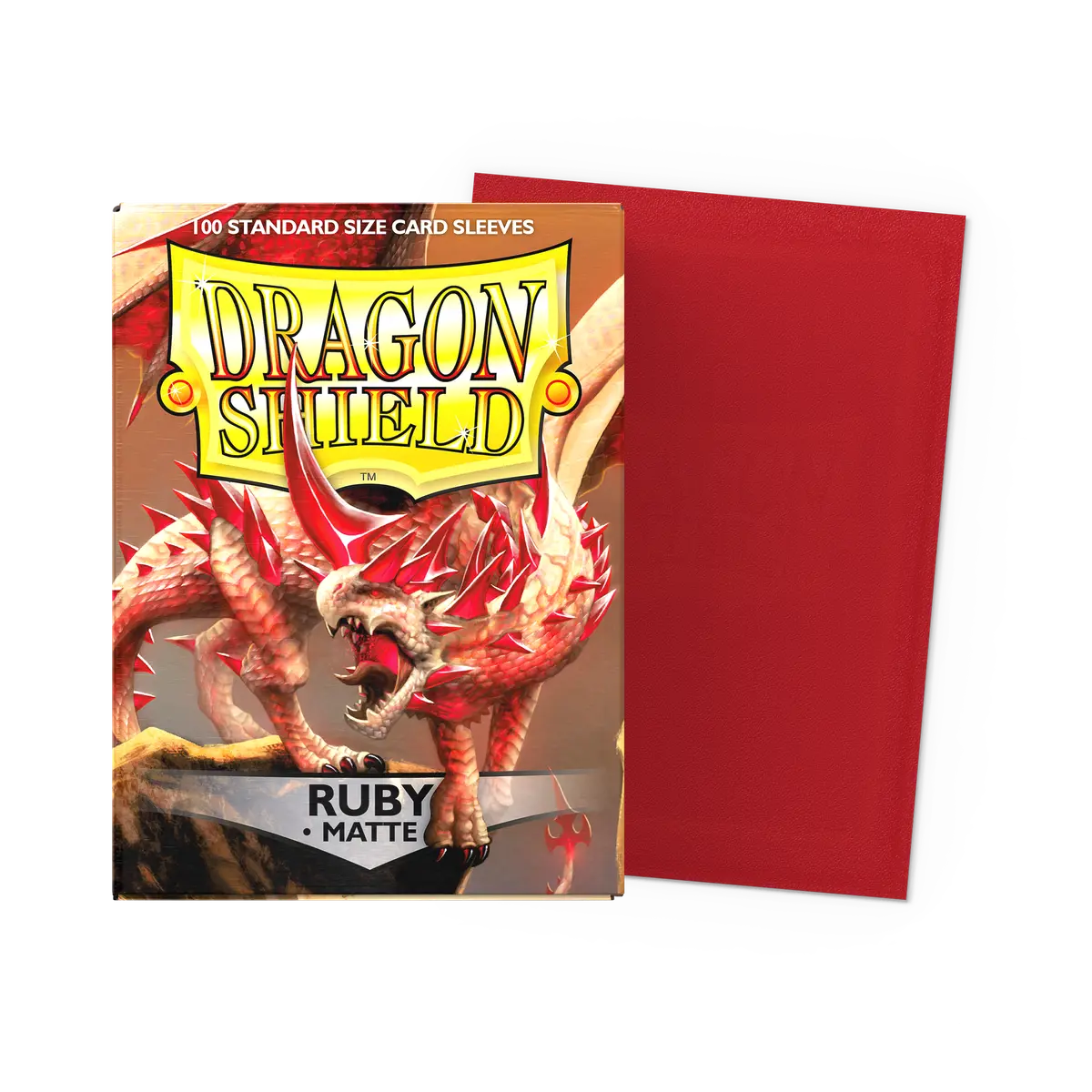 Dragon Shield Matte Ruby Standard Sleeves for cards, shown in a flat view with vibrant red, durable card game protective sleeves.