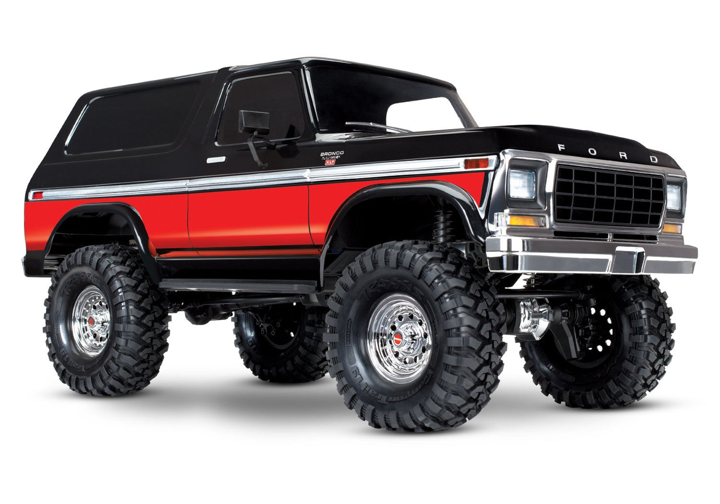 Traxxas TRX-4 1979 Ford Bronco radio-controlled scale model vehicle on a neutral background.