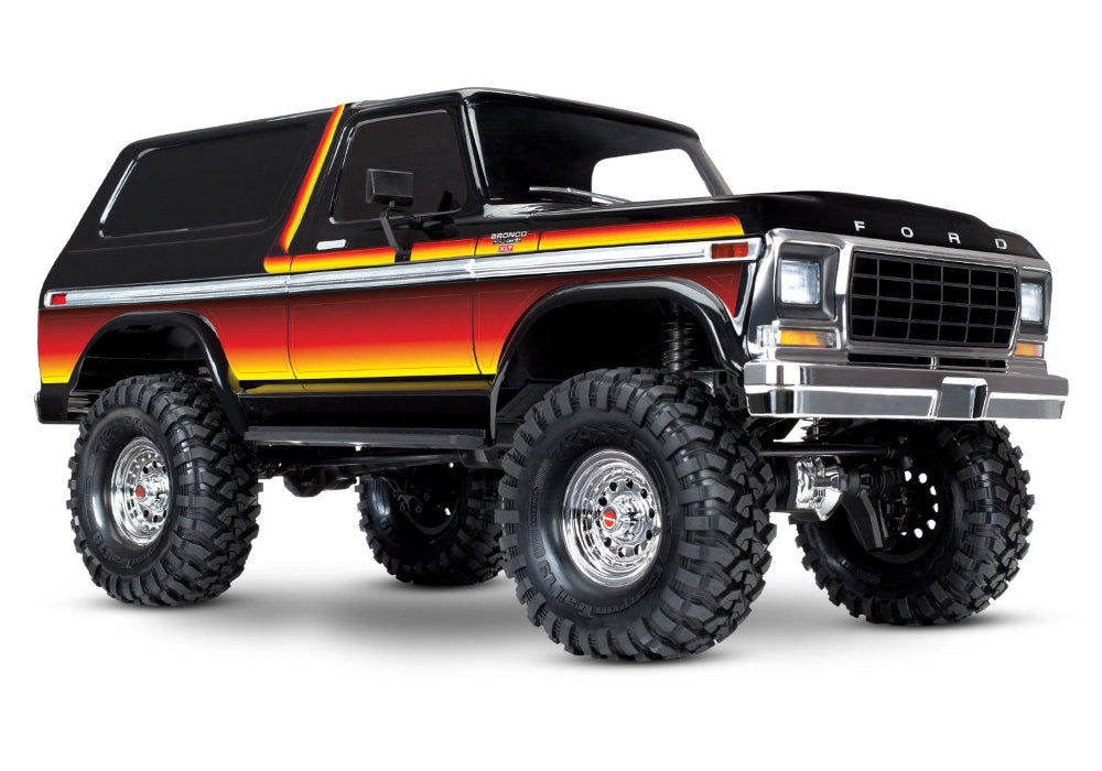 Traxxas TRX-4 1979 Ford Bronco remote control truck displayed on a studio background.