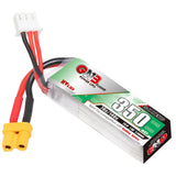 GNB 350mAh LiHV 2S 70C XT30 RC car LiPo battery with XT30 connector, shown in a close-up image.