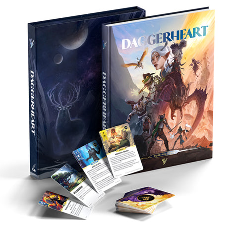 Daggerheart RPG: Core game box by Darrington Press showing colorful fantasy-themed artwork and game components.