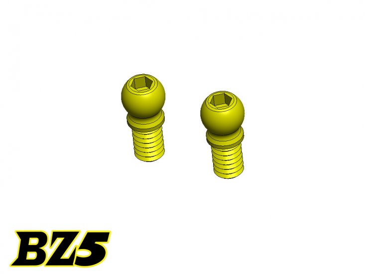 Two Atomic RC BZ5 Brass 3mm Ball Head M2 Leg connectors for RC drones, shown on a white background.