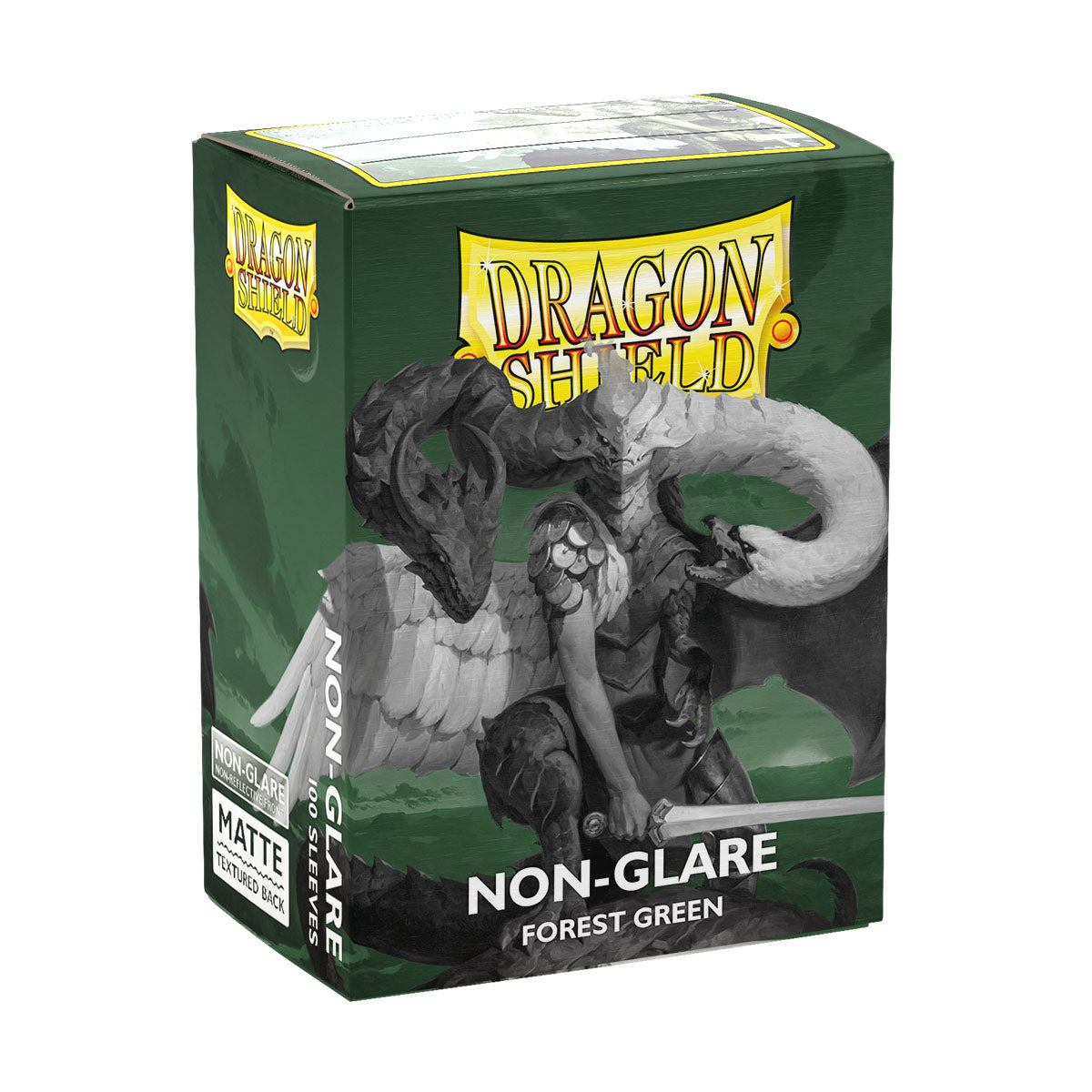 Dragon Shield non-glare matte forest green standard sleeves for trading cards, showing the green card sleeves with matte finish.