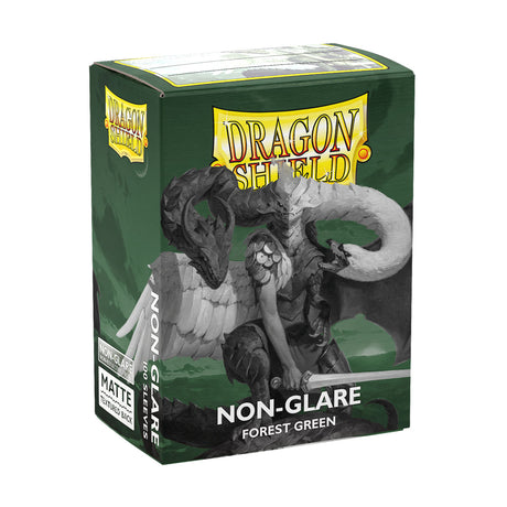 Dragon Shield non-glare matte forest green standard sleeves for trading cards, showing the green card sleeves with matte finish.
