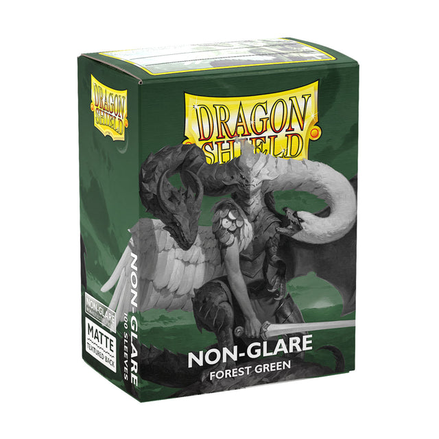 Dragon Shield non-glare matte forest green standard sleeves for trading cards, showing the green card sleeves with matte finish.