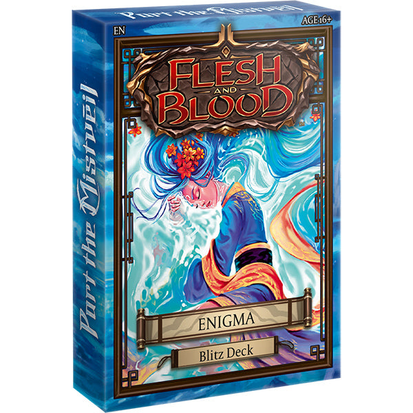 Flesh and Blood Part the Mistveil Blitz Deck Collection of collectible trading cards by Legends Story Studios, displayed in a deck box.
