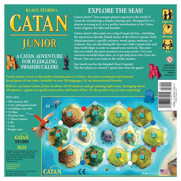 Catan Junior board game by Catan Studio showing colorful game pieces and game board layout for kids' strategic play