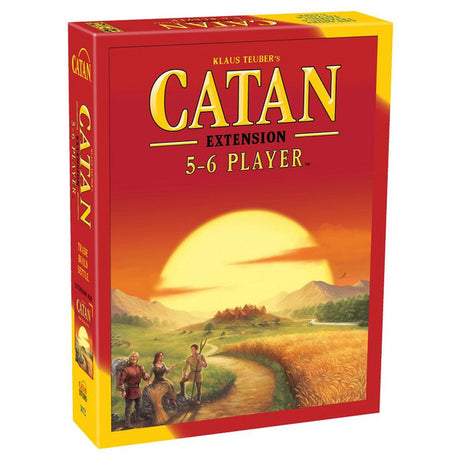 Catan Studio 5-6 Player Extension for Catan board game, showing game box with colorful artwork and extension details.
