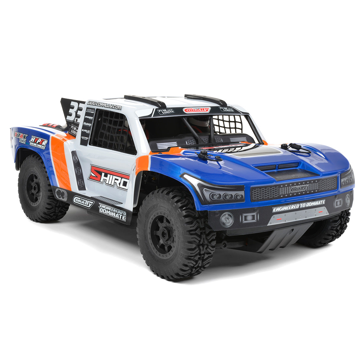 Team Corally Shiroi XP6 1/8 scale 6S RTR short course truck with rugged tires and sleek design for off-road racing.