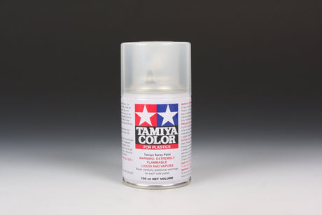 Tamiya TS-65 Pearl Clear Spray Paint 100ml bottle, showcasing the shimmering pearl finish with the spray nozzle visible.