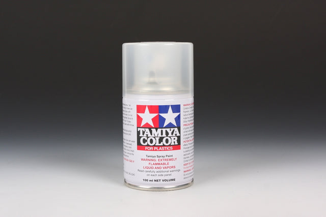 Tamiya TS-65 Pearl Clear Spray Paint 100ml bottle, showcasing the shimmering pearl finish with the spray nozzle visible.