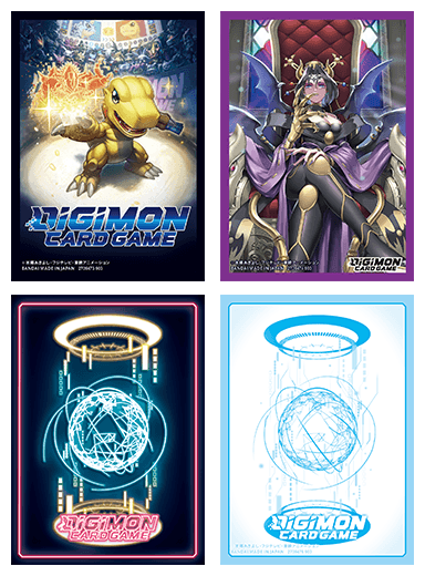 Digimon Official Sleeves 2024 V1 for Digimon Card Game by Bandai, featuring colorful Digimon characters on protective card sleeves.