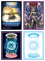 Digimon Official Sleeves 2024 V1 for Digimon Card Game by Bandai, featuring colorful Digimon characters on protective card sleeves.