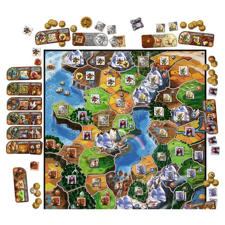 Small World board game by Days of Wonder with colorful map and game pieces on a wooden surface.