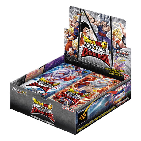 Bandai Dragon Ball Super Critical Blow Booster Box featuring colorful trading cards and vibrant packaging design.