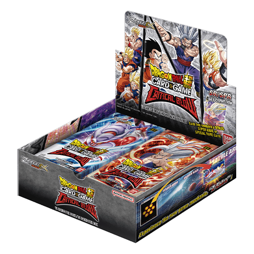Bandai Dragon Ball Super Critical Blow Booster Box featuring colorful trading cards and vibrant packaging design.