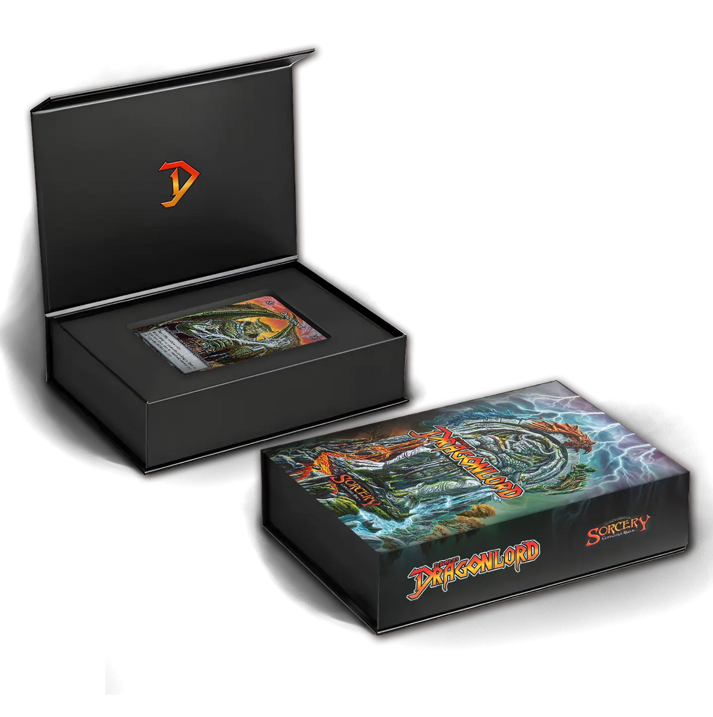 Sorcery Dragonlord box featuring a detailed illustration of a fierce dragon and the Sorcery game branding.
