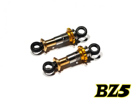 Pair of Atomic RC BZ5 Long Rear Metal Damper shocks for RC vehicles, showing metal construction and mounting features.