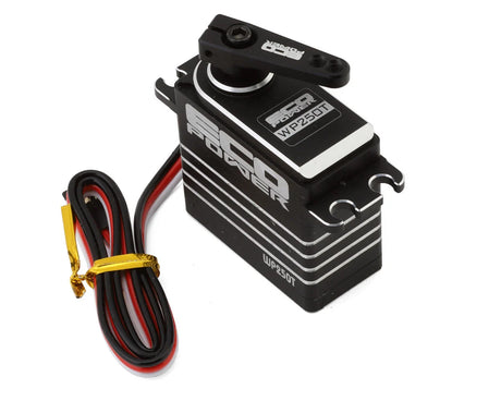EcoPower WP250T waterproof MEGA torque servo with sturdy metal gears and durable design, suitable for RC vehicles.