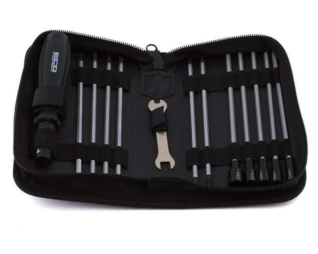 EcoPower 19-piece metric RC essential tool set with carrying case, including screwdrivers, wrenches, and pliers for remote control models