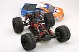 LC Racing EMB-MT 1/14 scale 4WD RTR monster truck with large tires and detailed body in black and red, ready for off-road racing.