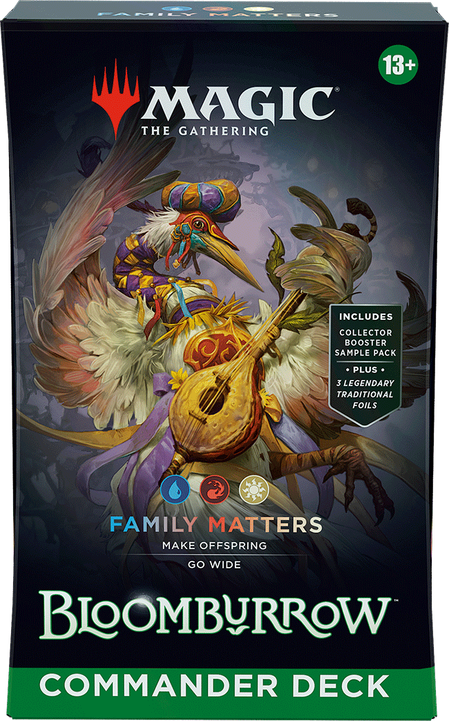 MTG Bloomburrow Commander Deck by Wizards of the Coast featuring colorful fantasy artwork and card layout.
