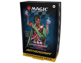 MTG: Aetherdrift Commander Deck by Wizards of the Coast, featuring colorful trading card game cards spread out.