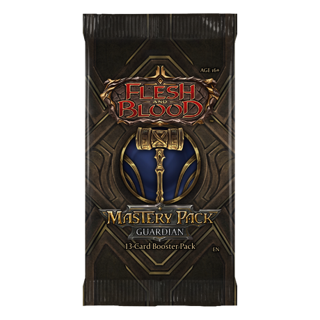 Flesh and Blood Mastery Pack Guardian collectible trading card booster from Legends Story Studios, featuring vibrant card artwork.