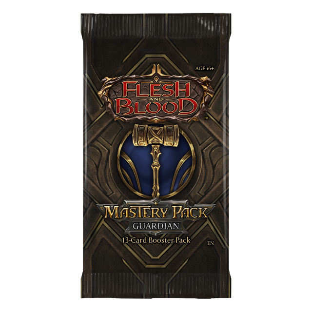 Flesh and Blood Mastery Pack Guardian collectible trading card booster from Legends Story Studios, featuring vibrant card artwork.