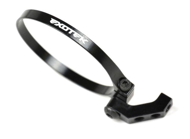 Exotek Racing XO Fan Mount-Clamp set for 1/10 RC cars, angled design, compatible with 1up Racing brands, black finish.