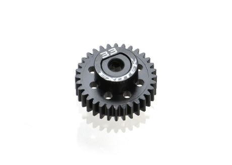 Black Exotek Racing Flite 48P pinion gear made of POM with alloy collar, designed for RC car performance and durability.