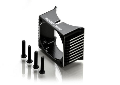 Alloy fan blaster shroud for RC car from 1up Racing, fits Exotek Racing model EXO1718, enhances cooling and performance.