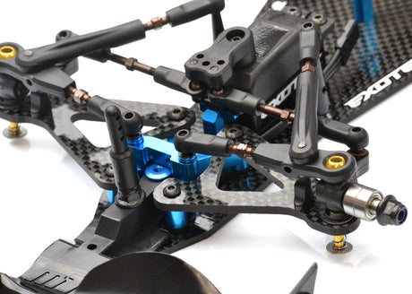 Exotek Racing F1 Ultra R5 1/10 scale Formula 1 kit with detailed chassis, wheels, and components for RC racing.