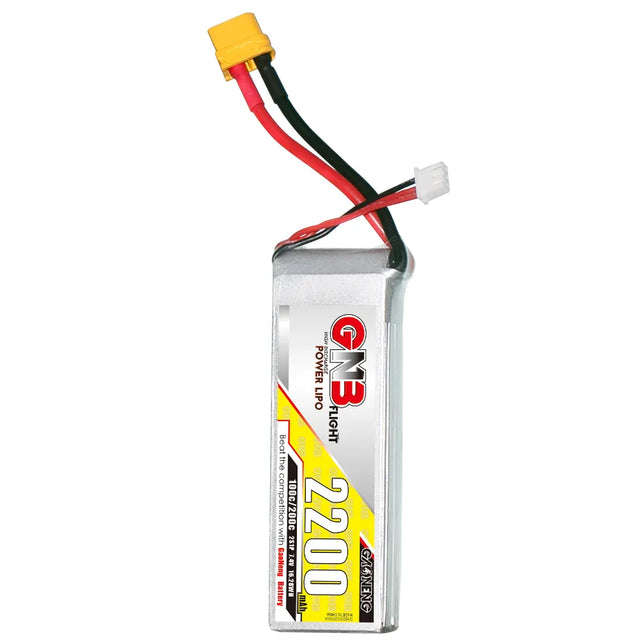 GNB 2200mAh 7.4V 2S 100C RC Car LiPo Battery with XT60 connector, compact and high-performance power source for RC vehicles.