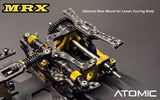 Atomic RC MRX 2WD Pan Car Kit with sleek black and red design, detailed chassis, and high-performance components for RC racing