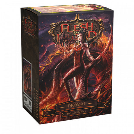 Dragon Shield Matte Flesh and Blood Dromai art card sleeves, standard size, featuring vibrant Dromai dragon artwork.