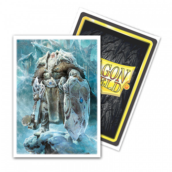 Dragon Shield Matte Flesh and Blood Oldhim art standard sleeves for card protection, featuring detailed Oldhim character artwork.