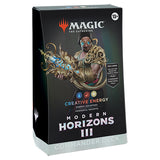 Wizards of the Coast MTG Modern Horizons 3 Commander Deck with colorful cards arranged in a display.