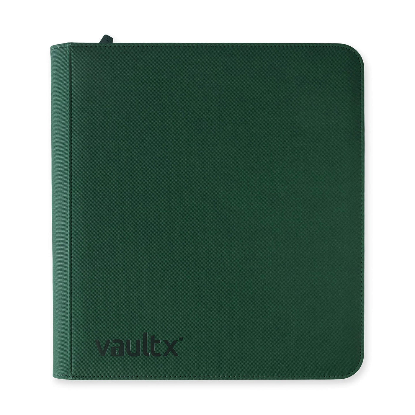 Forest green Vault X Exo-Tech 12-pocket zip binder with durable material and secure zipper closure, designed for organizing documents.