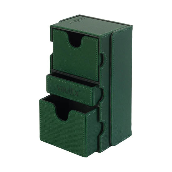 Vault X Exo-Tec Game Box 200+ in forest green, featuring a durable, compact storage case for gaming accessories and cards.