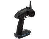 Flysky FS-GT5 6-channel radio transmitter with FS-BS6 receiver, featuring ergonomic design and control buttons for RC car racing.
