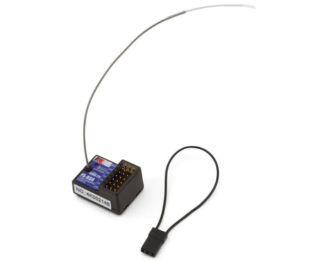 Flysky FS-GT5 6-channel transmitter with FS-BS6 receiver, featuring ergonomic controls and digital display for remote control.