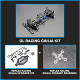 GL Racing Giulia Pro Kit with Reflex upgrade and ceramic bearing, shown in a sleek automotive performance package.
