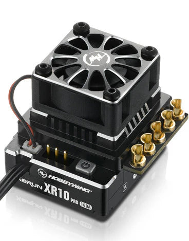 Hobbywing XR10 Pro RC car ESC (2S) Legacy Edition, compact electronic speed controller with heatsink and wiring visible.