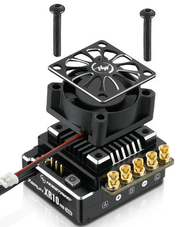 Hobbywing XR10 Pro ESC (2S) Legacy Edition RC car electronic speed controller with cooling fan, black with branding details